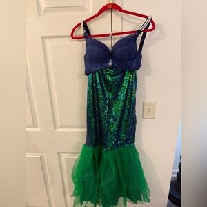 Elegant Blue and Green Sequin Dress